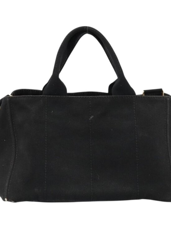 PRADA Canapa MM Hand Bag Canvas 2way Black Gold Auth 180606 main image 7